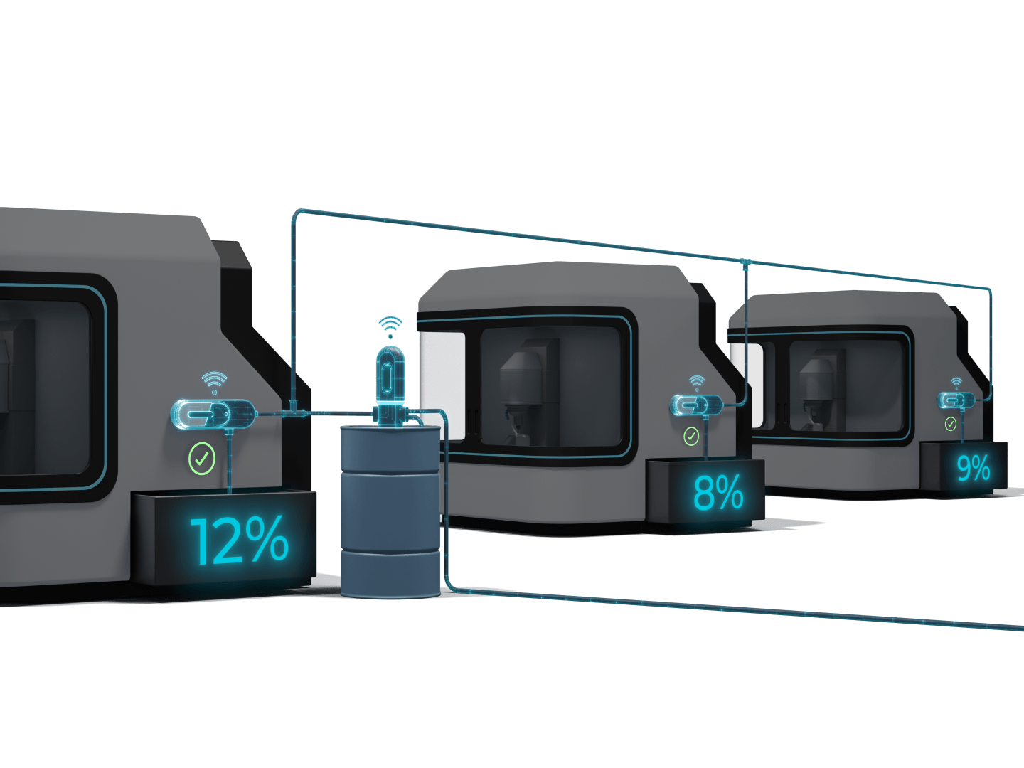 AUTOPILOT showing individual coolant concentration on multiple CNC machines